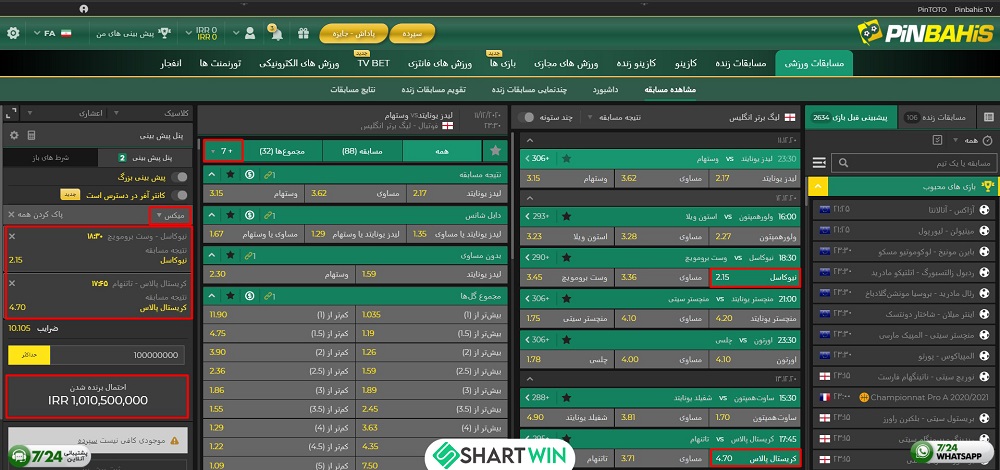 انواع شرط بندی در سایت پین باهیس