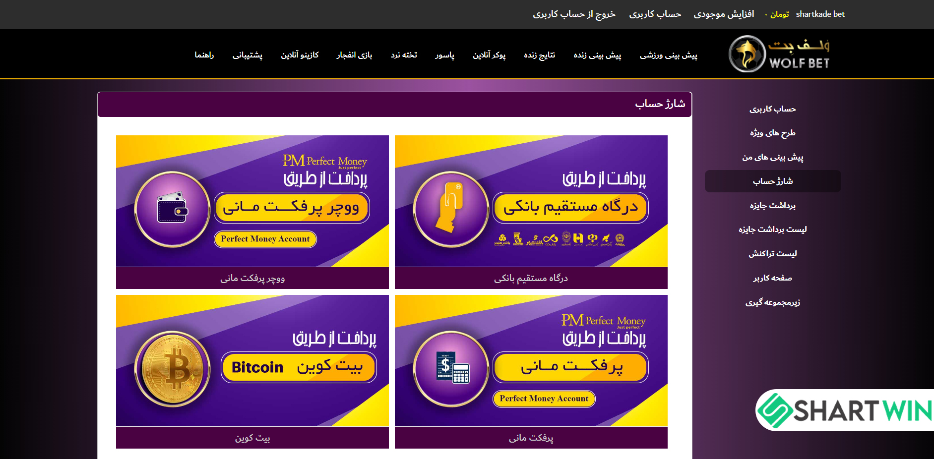 روش های واریزی در سایت ولف بت